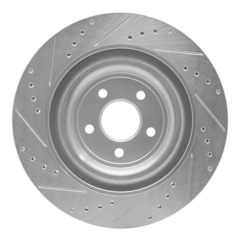 Jaguar XKR Brake Rotor (1) - Left Rear - R1 Concepts - Drilled & Slotted - Silver - `08-`09